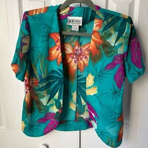 NWT SL Fashions Vintage Teal Tropical Cropped Jacket - 8P Petite